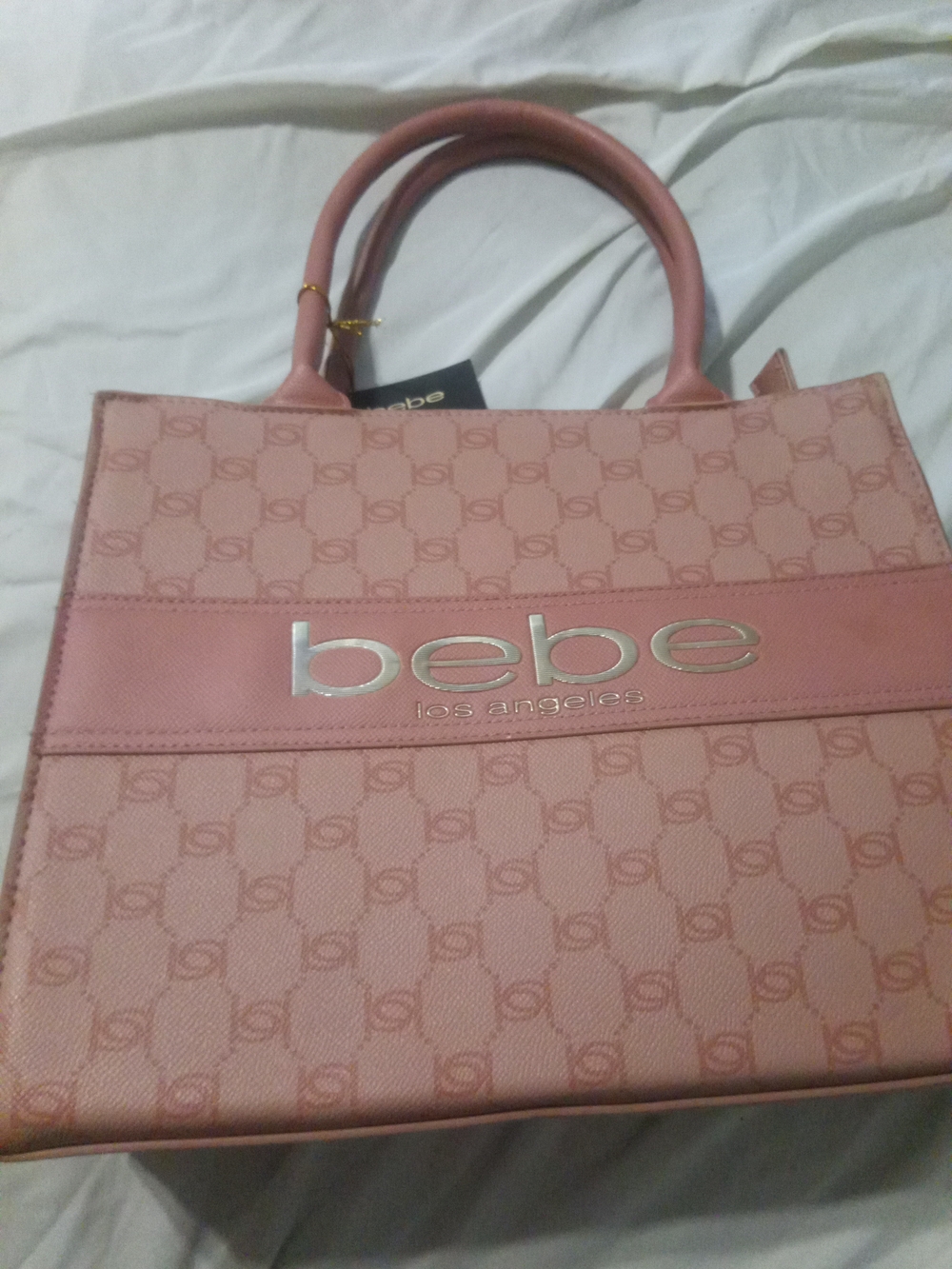 bebe Pink Logo Monogram Tote with Top Handles